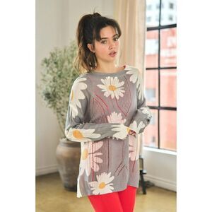 Davi and Dani Daisy Mae Floral Sweater in Charcoal S-L DWT02068